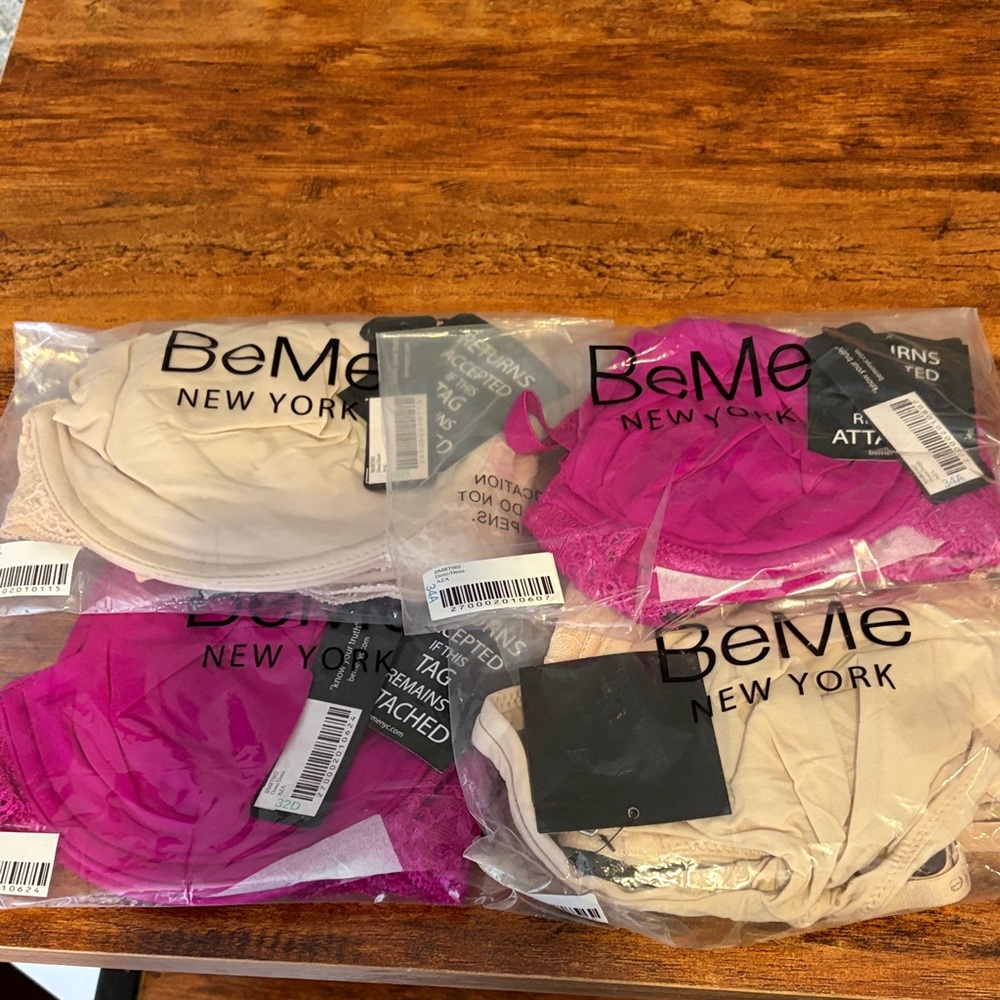 BeMe New York Pink and Cream Bras Set of 4 Various Sizes